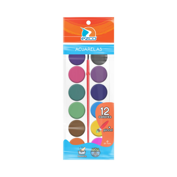 Acuarela 12 colores Bolsa PVC - EZCO