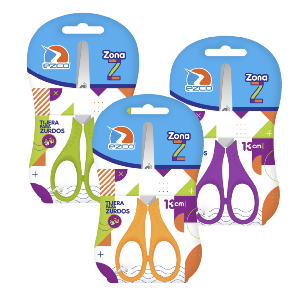 Tijera "Zona Z" zurdos 13 cm 3 colores - EZCO