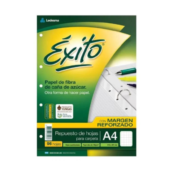 Repuesto reforzado hojas A4 # y = 96 hjs - Éxito