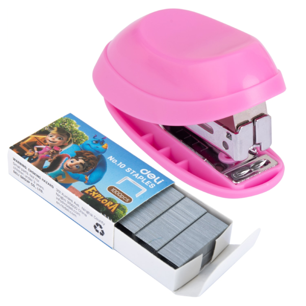 Kit mini abrochadora EXPLORA #10 + ganchos 3 col. - DELI